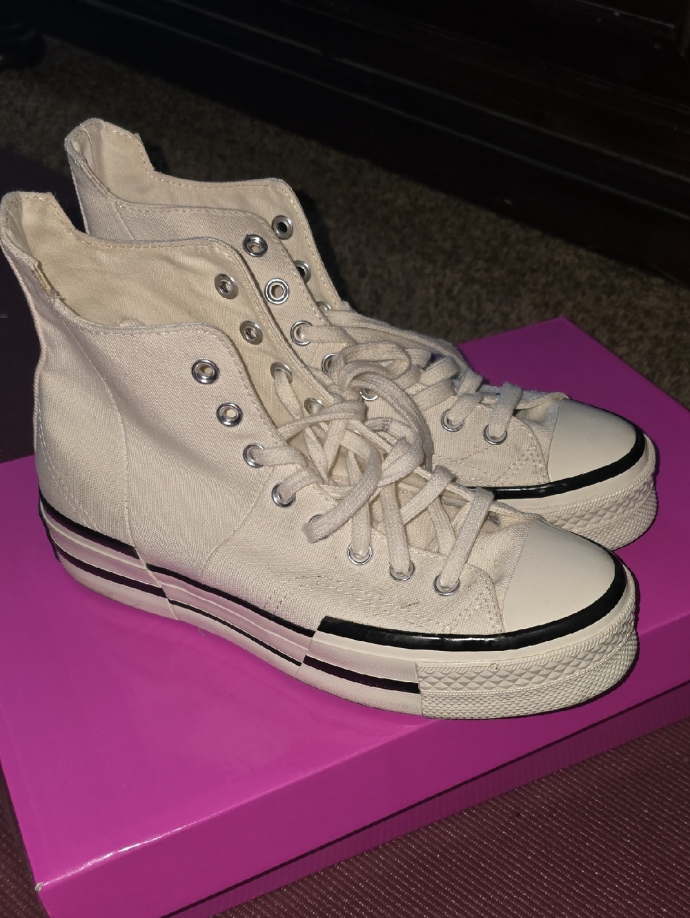 Converse High-Top Canvas Sneakers in Off-White with Black Trim